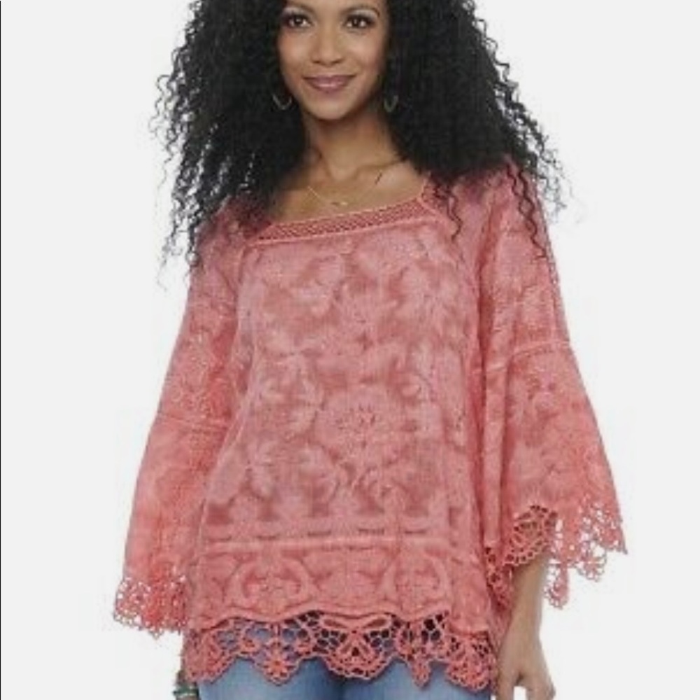 Democracy Women’s Crochet Scalloped Trim Top Pink Size S